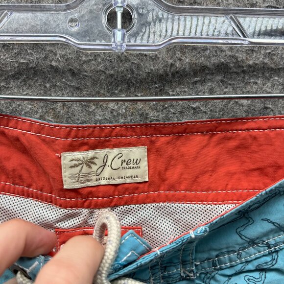 J.Crew Swim Trunks Mens 33 Blue Leaf Print Nylon Board Shorts Drawstring Lined - Picture 7 of 11